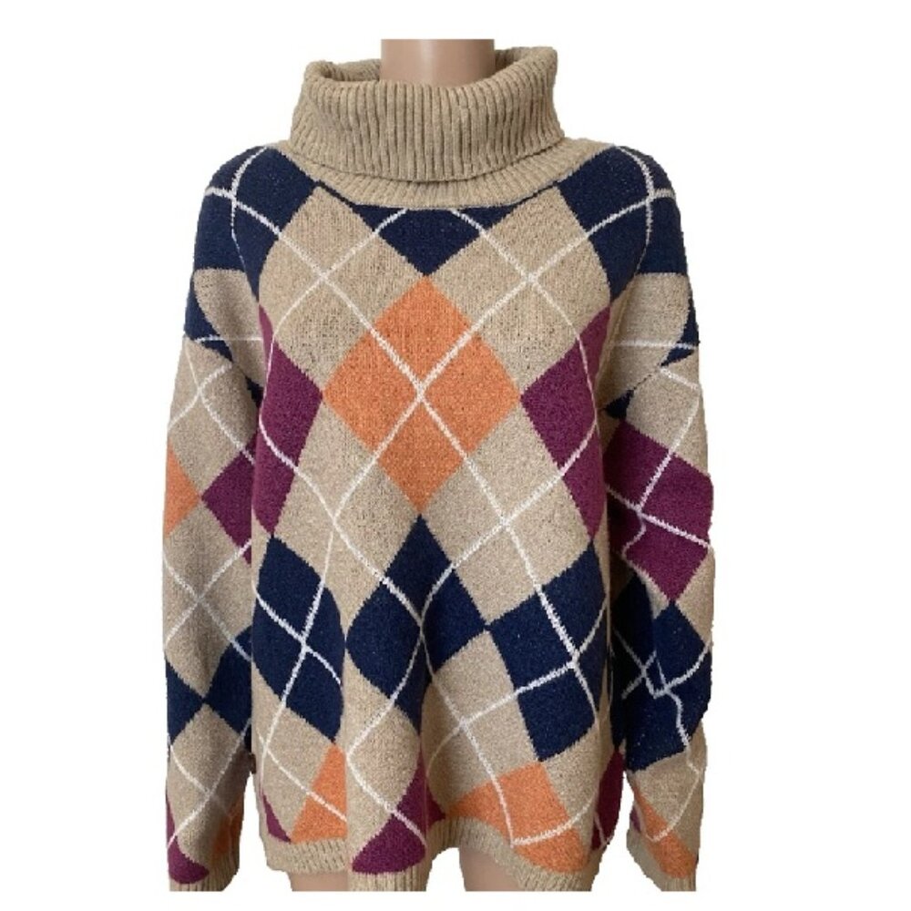 ST. JOHN'S BAY Argyle Pullover Turtleneck Sweater Womens XS NWT $44